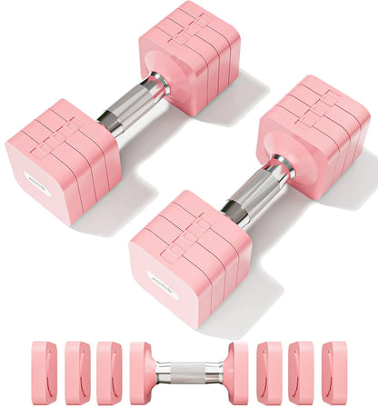 15LBS Adjustable Dumbbell Set 4 in 1 Free Weights Dumbbells Set for Women Men Hand Weights Set Adjust Dumbbell Weight Set for Home Gym Exercise Workout Strength Training Equipments Pink