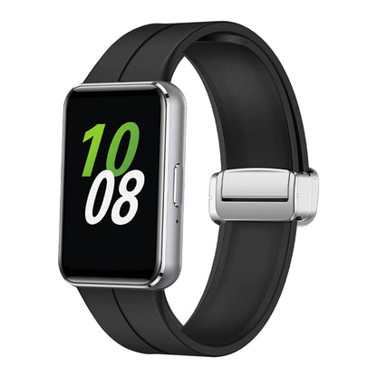 Silicone Magnetic Clasp Watch Band Compatible with Samsung Galaxy FIT3 Sport Fitness Watch Straps for Samsung Galaxy FIT 3 for Women Men (black)